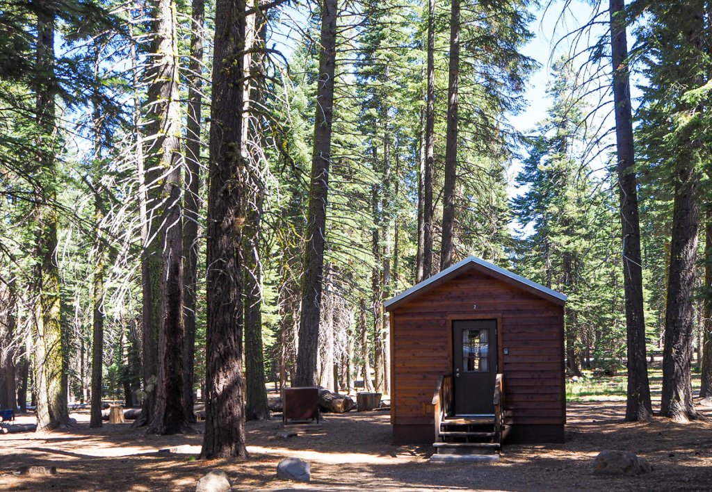 California campgrounds: cabins at Manzanita Lake Campground